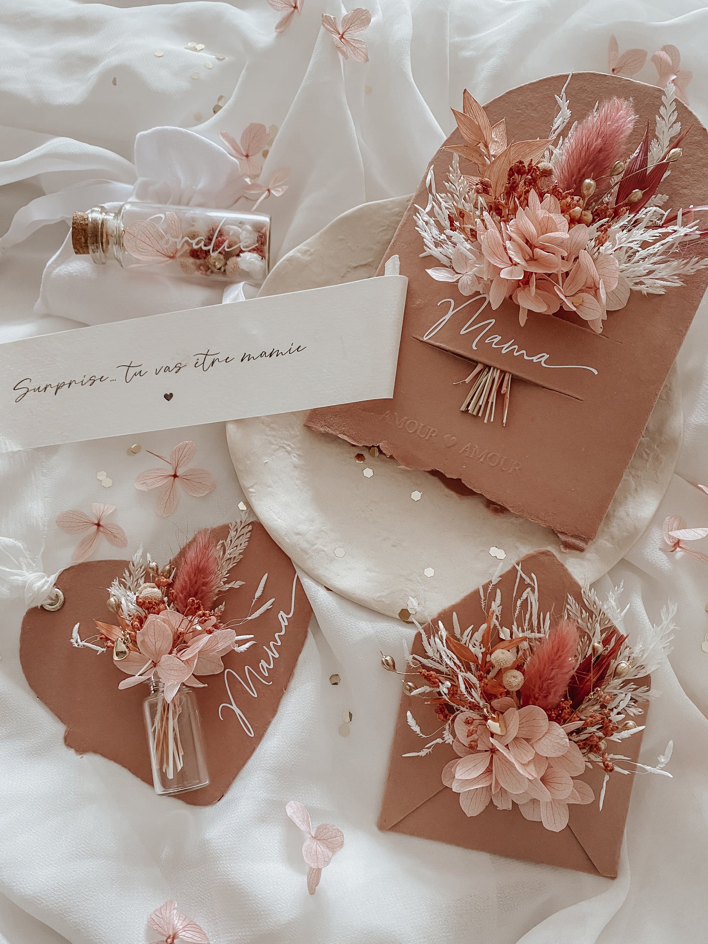 Carte fleurs séchées personnalisable, cadeau souvenir fête des mères, petites attention à offrir, cadeau maman, fleurs, carte de voeux fait main à Rouen