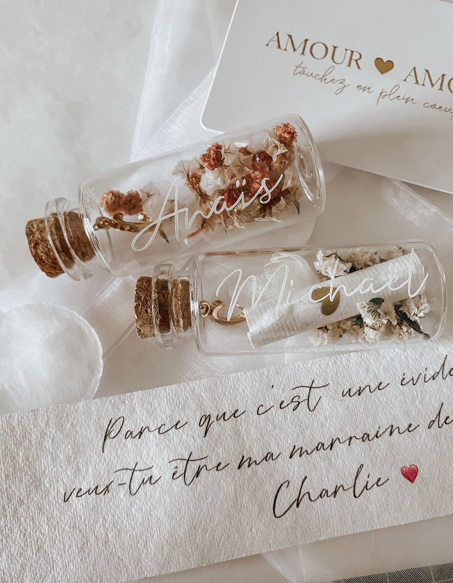 FIOLE À MESSAGE - Demande témoin rose